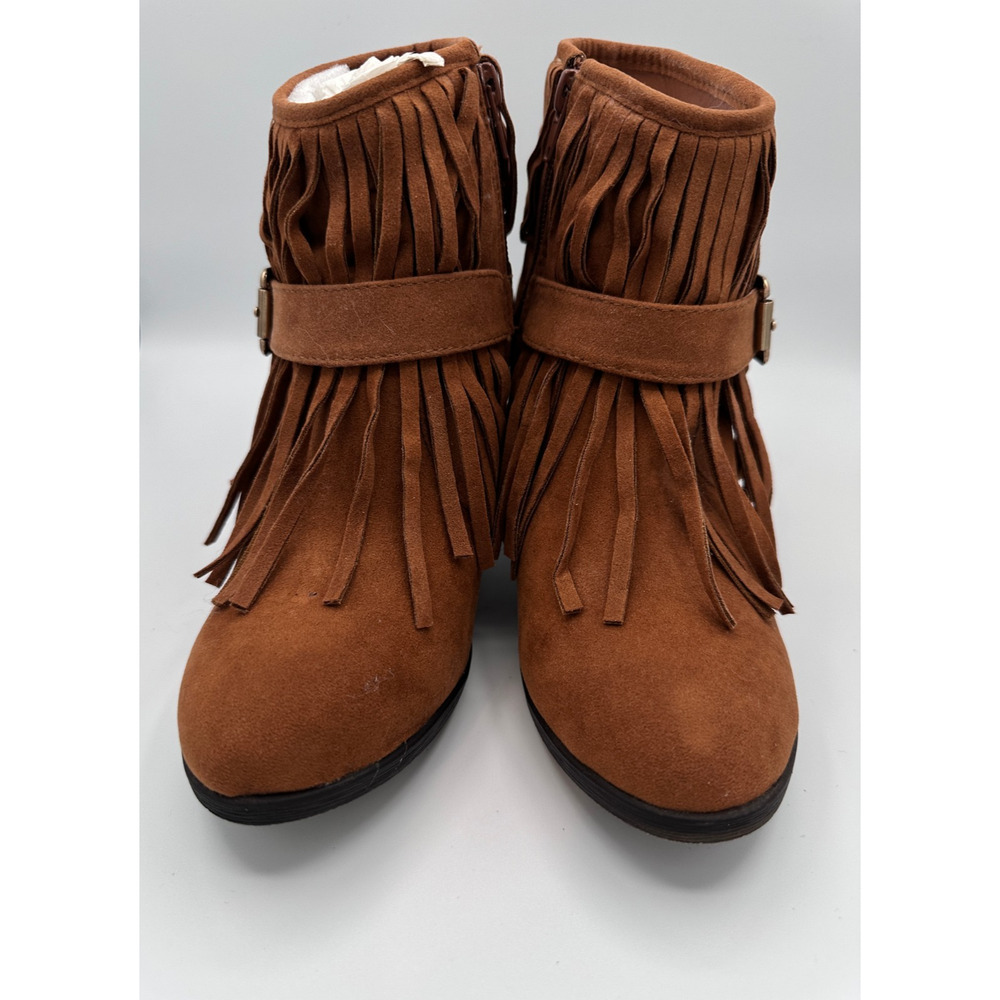 A.X.N.Y. American Exchange Brown Suede Fringe Ankle Boots - Picture 9 of 11